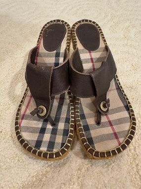 Burberry Brown Leather Espadrilles Wedge Sandals Women Size 39
